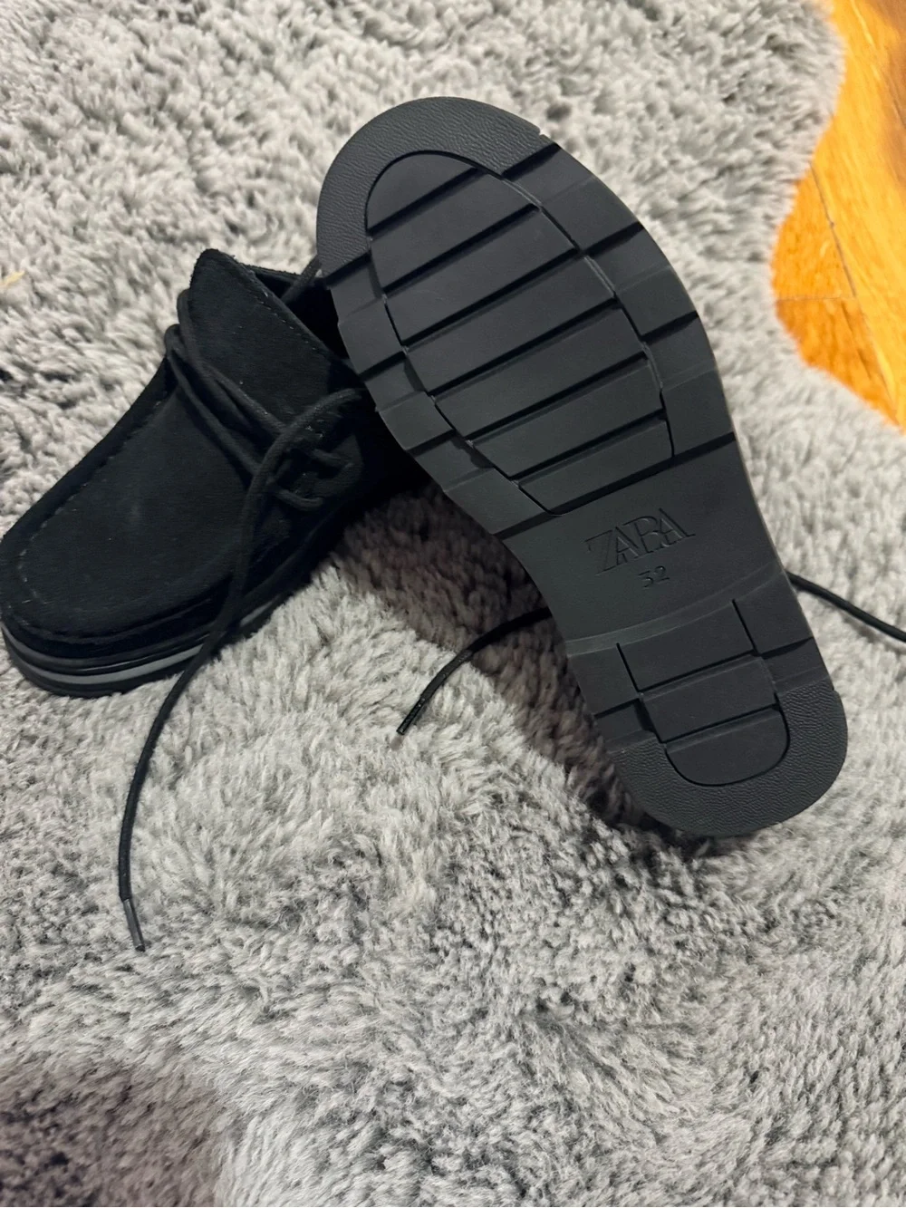 Zara Black Kids Moccasin-Style Lace-Up Shoes